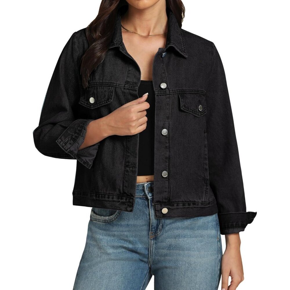 Denim Jackets Women Cotton Casual Western Button Down Relaxed Fit